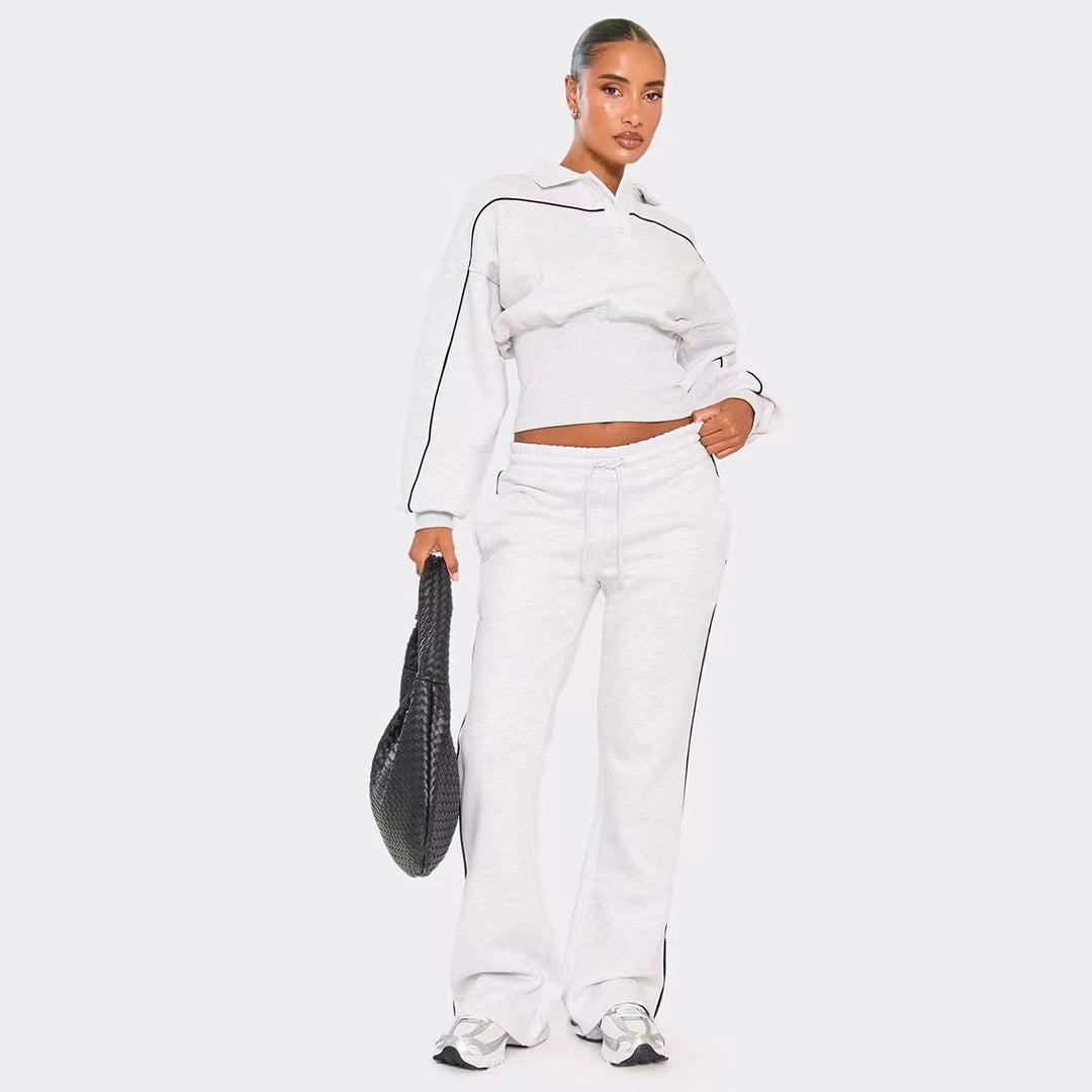 Damen Sportliches Crop-Polo und weite Jogginghose Set Drune