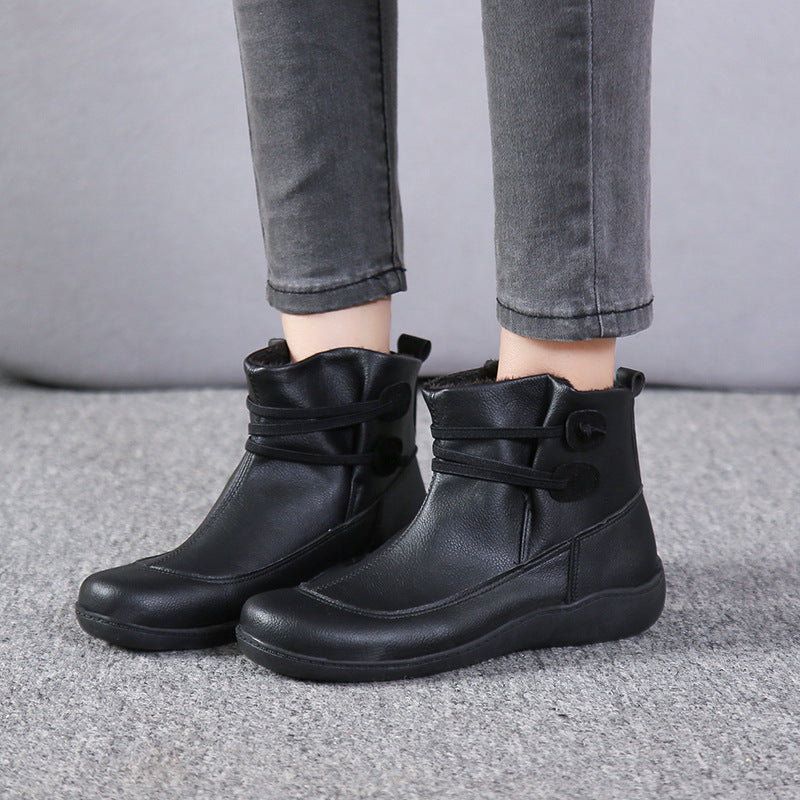 Damen nan gefütterte knöchelhohe Winterstiefelette mit elastischem Zierriemen, dekorativen Knopfdetails und rutschfester Leichtsohle Drune