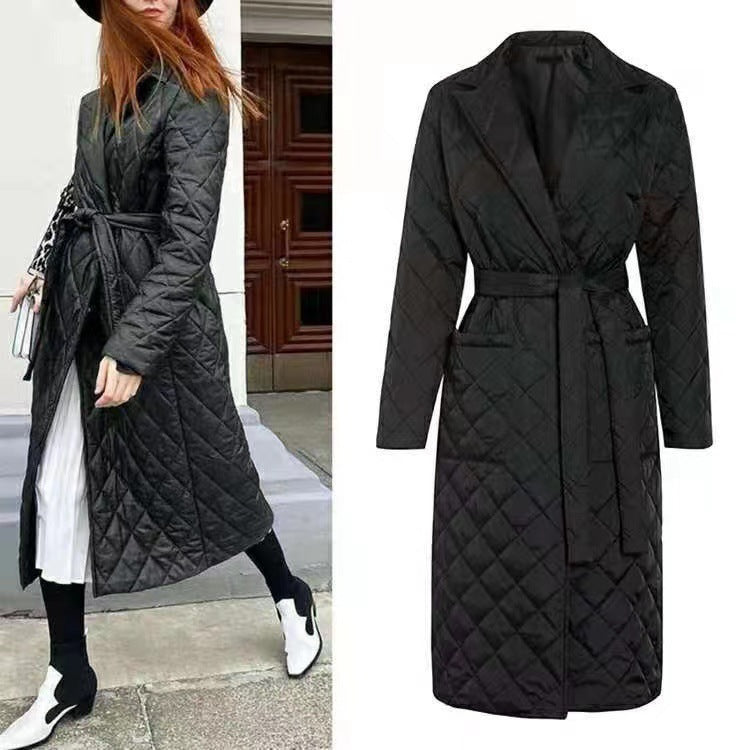 Damen gesteppter Wintermantel mit elegantem Gürtel Drune