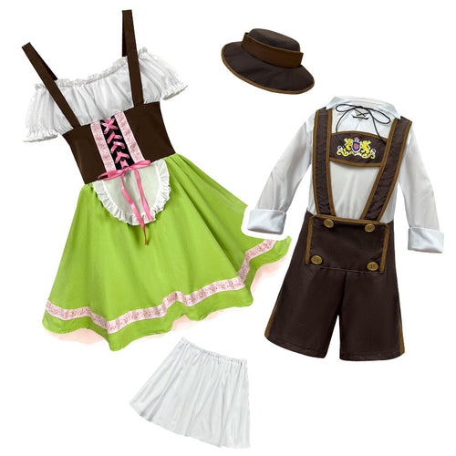 Damen nan folklorisches Trachtenkleid mit Schnürmieder, Carmenbluse und Rüschen-Schürze Drune