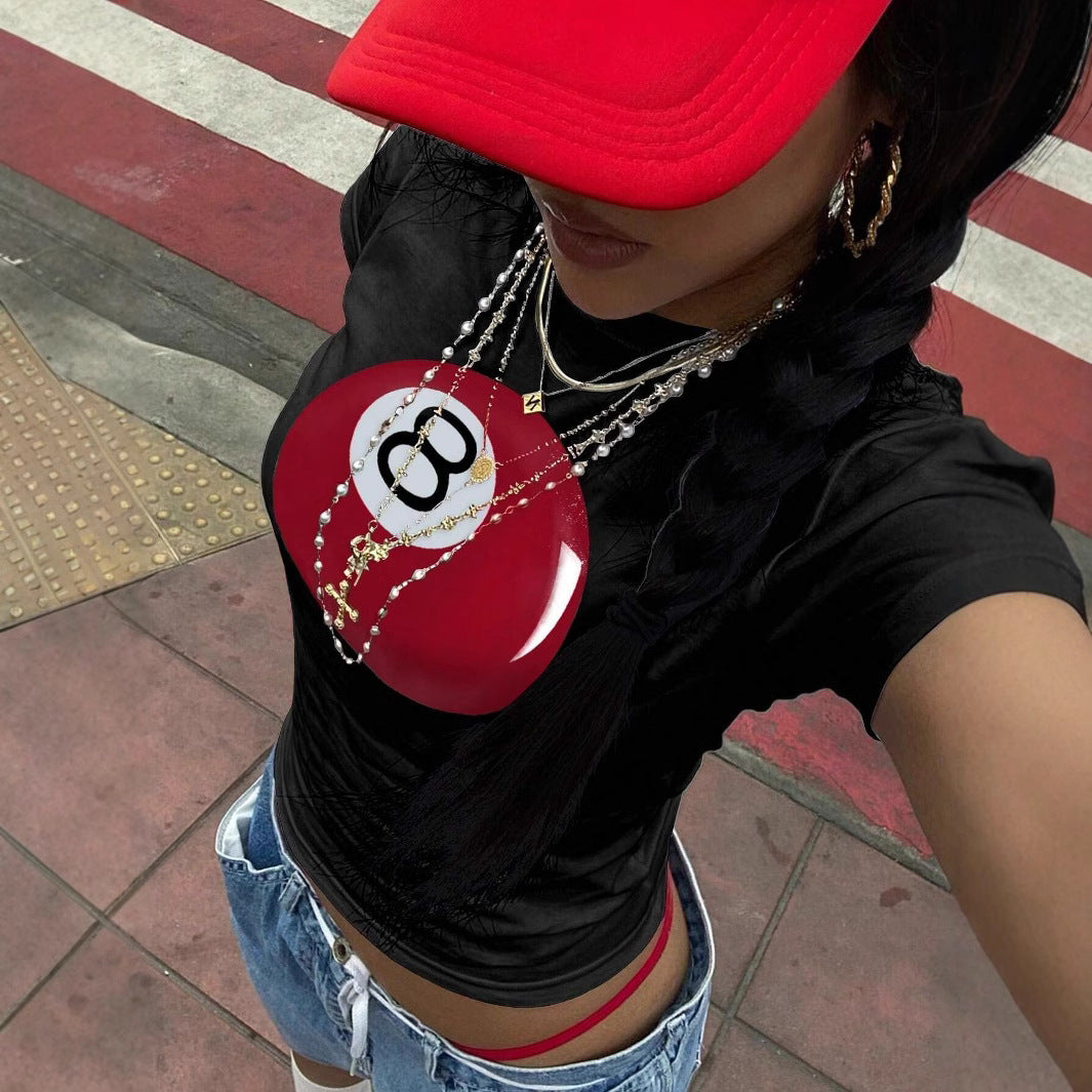Damen Crop-T-Shirt mit kreativem Telefon-Design Drune