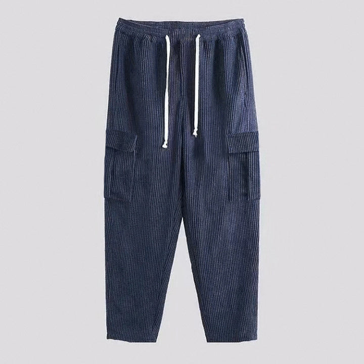 Herren nan gerippte Cargo-Jogginghose mit elastischem Komfortbund, seitlichen Klappentaschen und tapered Bein Drune