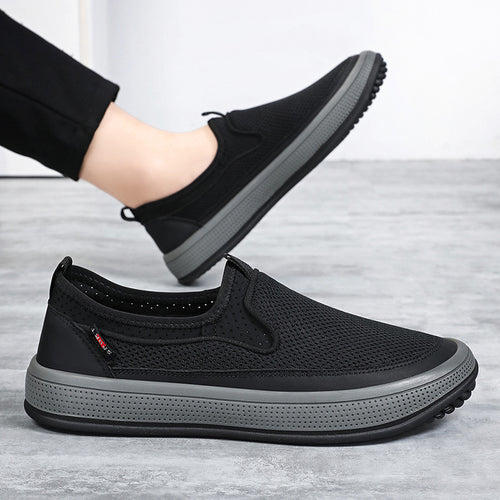 Herren nan atmungsaktiver Slip-On Mesh-Sneaker mit elastischem Einstieg und stoßdämpfender EVA-Plateausohle Drune