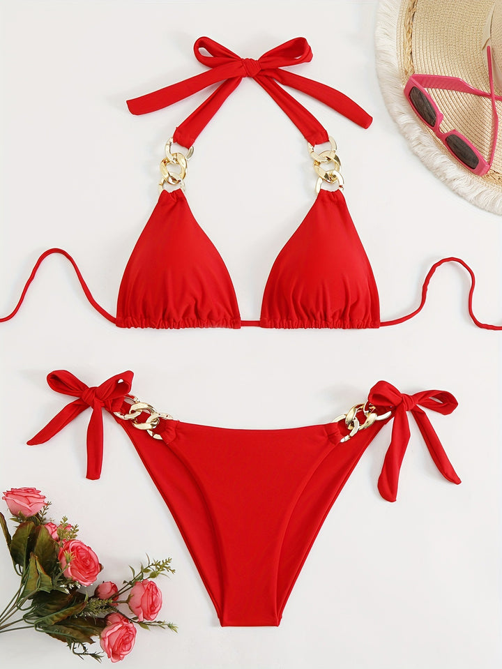 Damen Triangel-Bikini mit modischen Kettenakzenten Drune