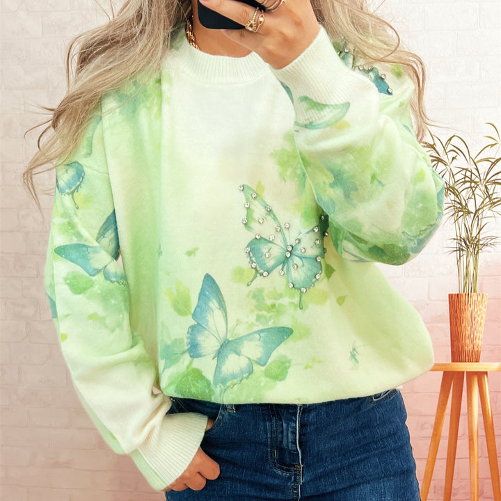 Damen Strickpullover mit schimmernden Schmetterlings-Applikationen Drune