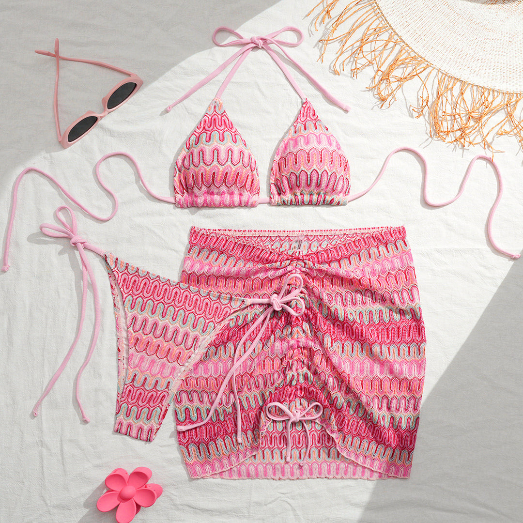 Damen Triangel-Bikini mit Raffinierten Knüpfdetails und Passendem Rock Drune