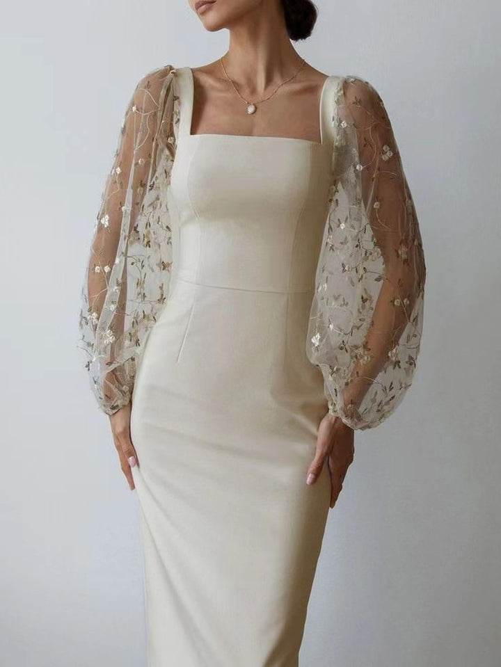 Damen Kleid mit romantischen transparenten Puffärmeln Drune