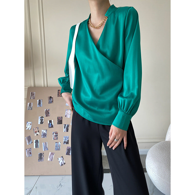 Damen elegantes Wickeloberteil mit detailsem V-Ausschnitt Drune