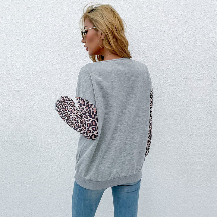 Damen modischer Pullover mit trendigen Animal-Print-Ärmeln und raffiniertem V-Ausschnitt Drune