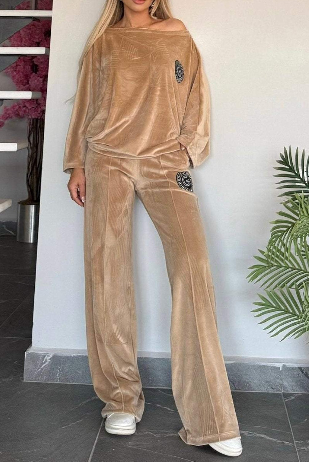 Damen Casual Velvet Loungewear-Set mit weichem Schnitt Drune