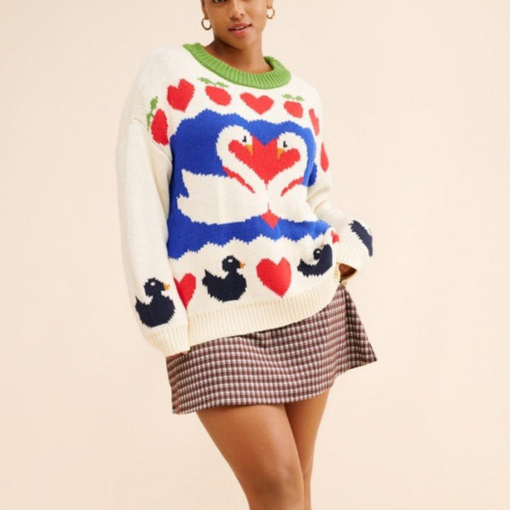 Damen Strickpullover mit Tiermotiv und farbenfrohen Akzenten Drune