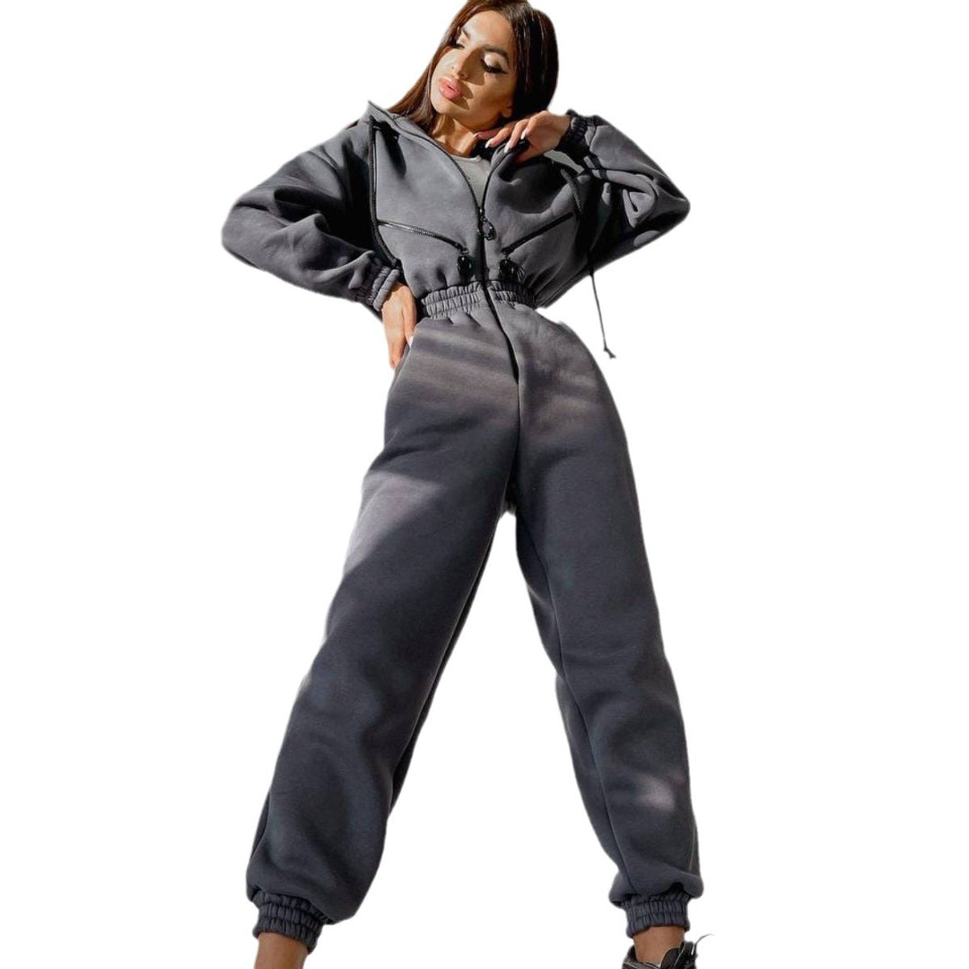 Damen nan kurzes Halbzip-Loungewear-Set mit elastischem Taillenbund und oversized Schnitt Drune
