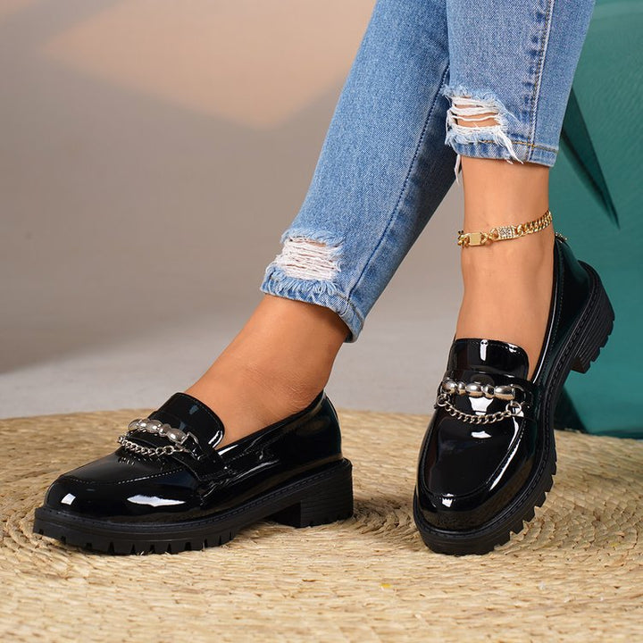 Damen nan elegante Lack-Plateau-Loafer mit dekorativer Schleife und profilierter Gummisohle Drune