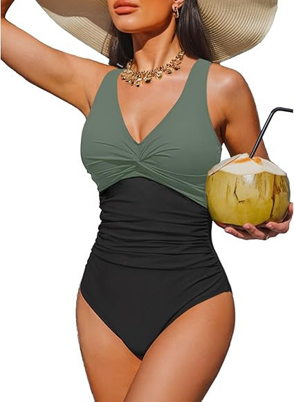 Damen Eleganter Einteiler Badeanzug mit modischem Twist Drune