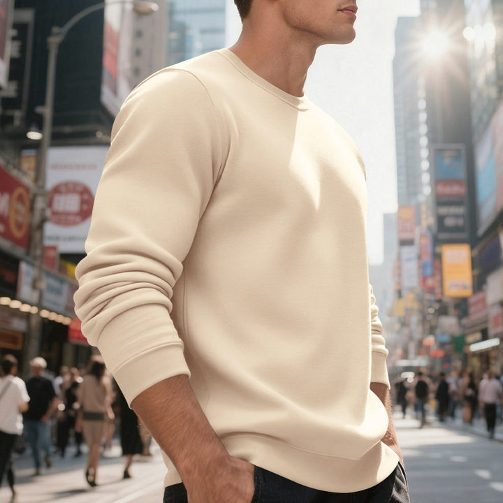 Herren lässiger Rundhals-Sweatshirt aus hochwertigem Baumwollmix mit strukturiertem Material Drune