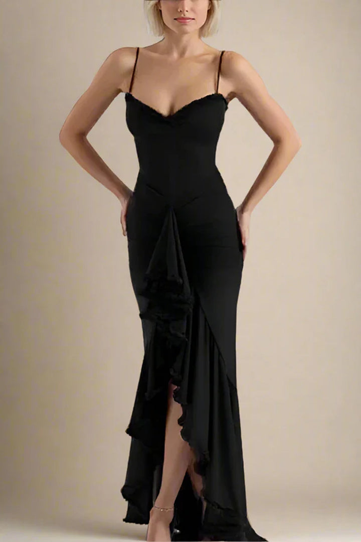 Damen Elegantes Wickelkleid mit Rüschendetails und hohem Schlitz Drune