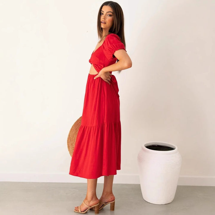 Damen Midi-Kleid mit verspielten Cut-Outs und Bindedetails Drune