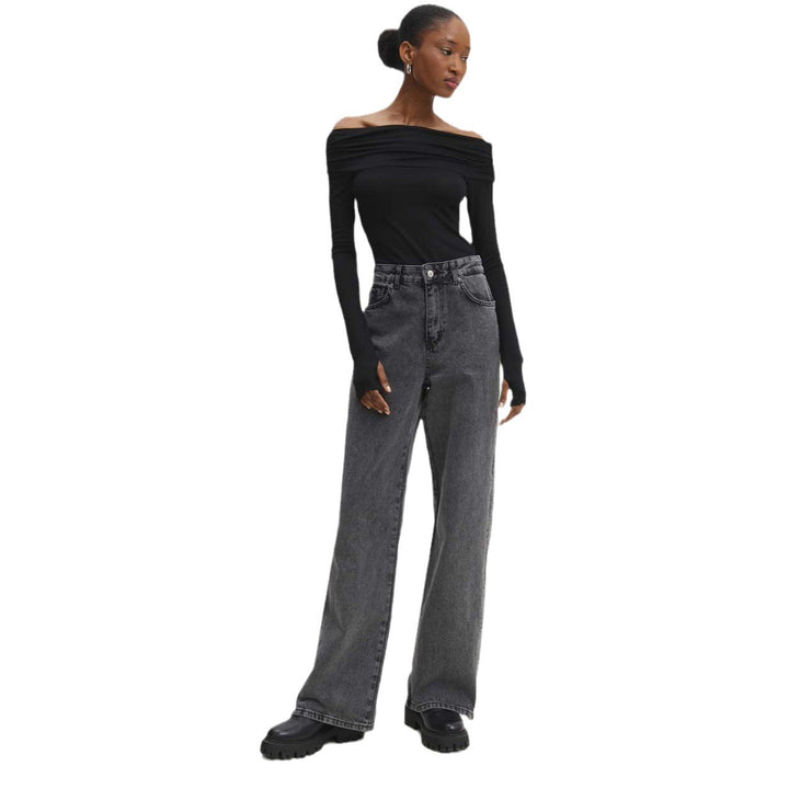 Damen lässige High-Waist Jeans im Vintage-Stil Drune
