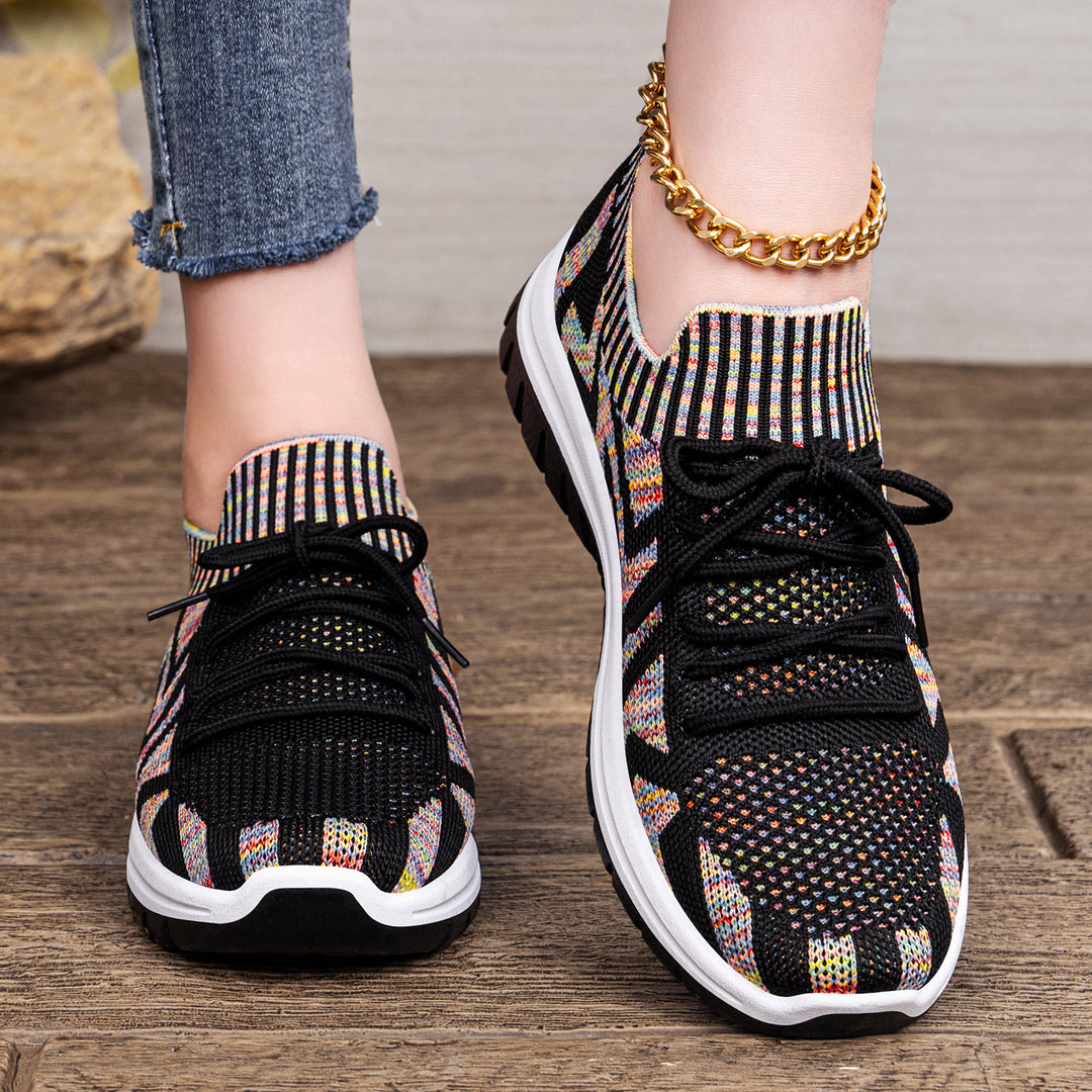 Damen nan gestrickter Sockensneaker mit Jacquard-Muster, elastischem Schaft, integrierter Schnürung und stoßdämpfender Profilsohle Drune