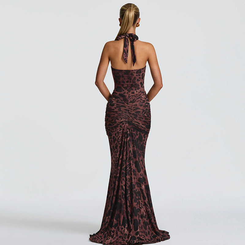 Damen Elegantes Maxikleid mit tiefem V-Ausschnitt und Raffungen Drune