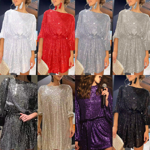 Drune | Urlaubsfestmode Pailletten Taillengürtel Kleid