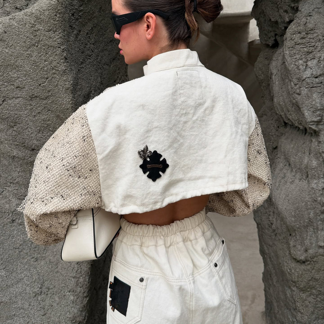Damen Kawai Crop-Jacke mit einzigartigen Stickereien und modischem Schnitt Drune