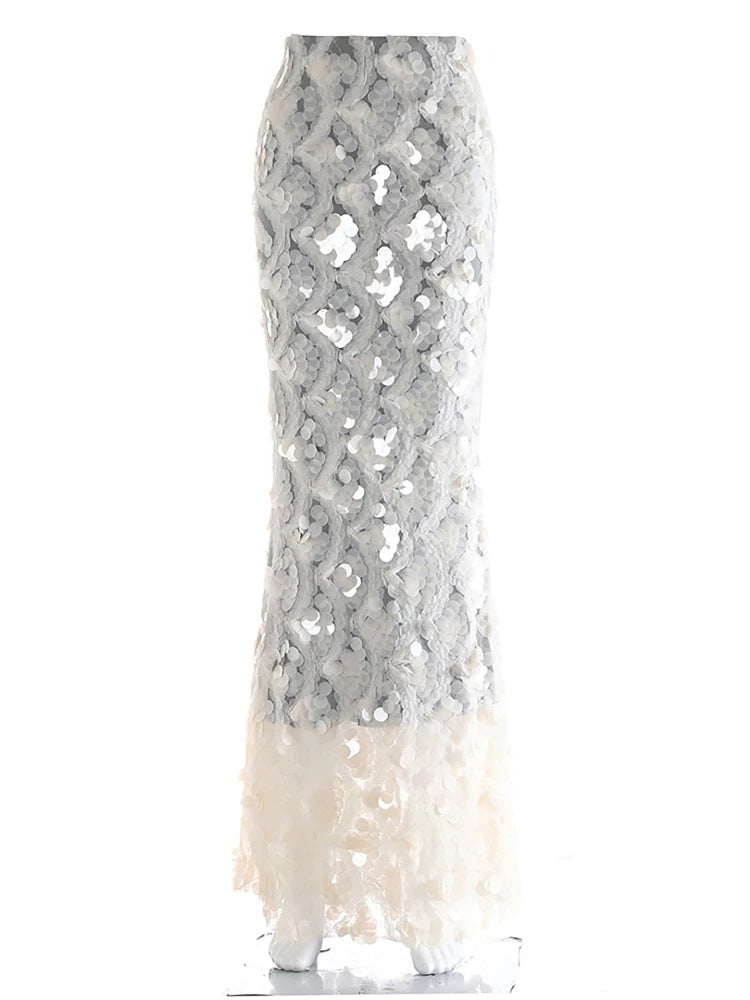 Damen Maxirock mit einzigartigem Volantdesign und transparenter Spitze Drune