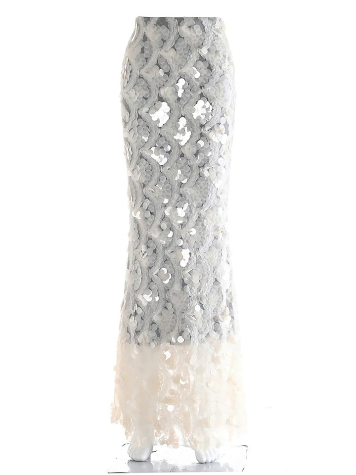 Damen Maxirock mit einzigartigem Volantdesign und transparenter Spitze Drune
