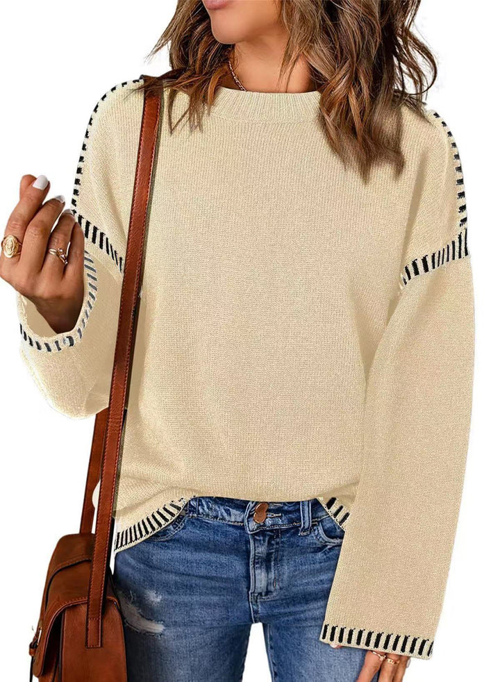 Damen lässiger Strickpullover mit kontrastierenden Bündchen und lässigem Schnitt Drune