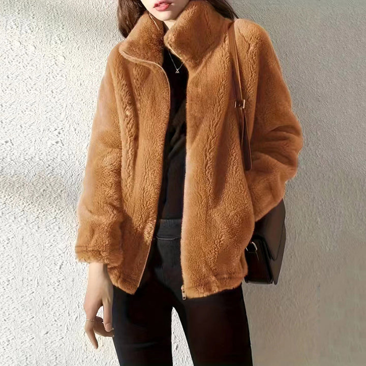 Damen Fleecejacke mit hohem Kragen und Taschen Drune