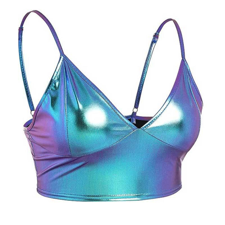 Damen Crop-Top mit glänzender Metalloptik und verstellbaren Trägern Drune