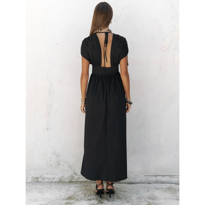 Damen elegante Maxi-Kleid mit raffiniertem Wickeldesign und tiefem V-Ausschnitt Drune