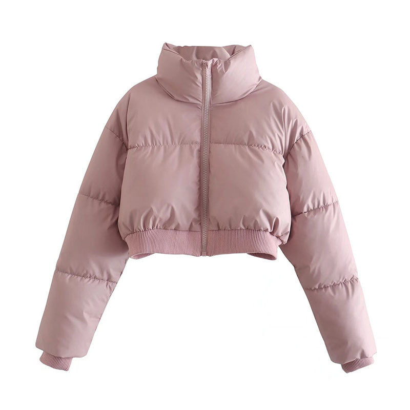 Damen cropped Daunenjacke mit hohem Kragen und elastischem Bund Drune