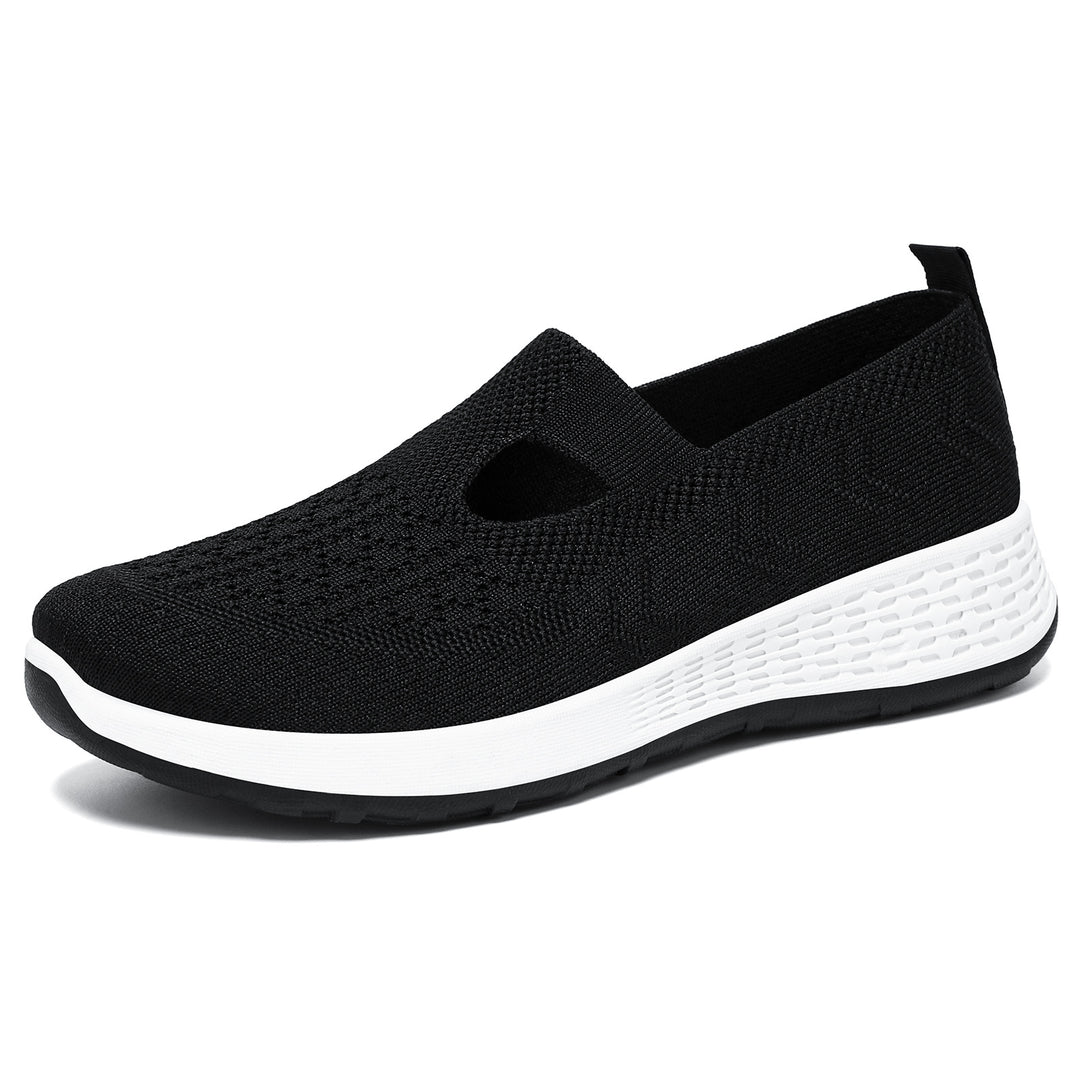 Damen nan gestrickter Slip-On Komfort-Sneaker mit V-Cut, elastischem Einstieg und dämpfender Waben-Zwischensohle Drune