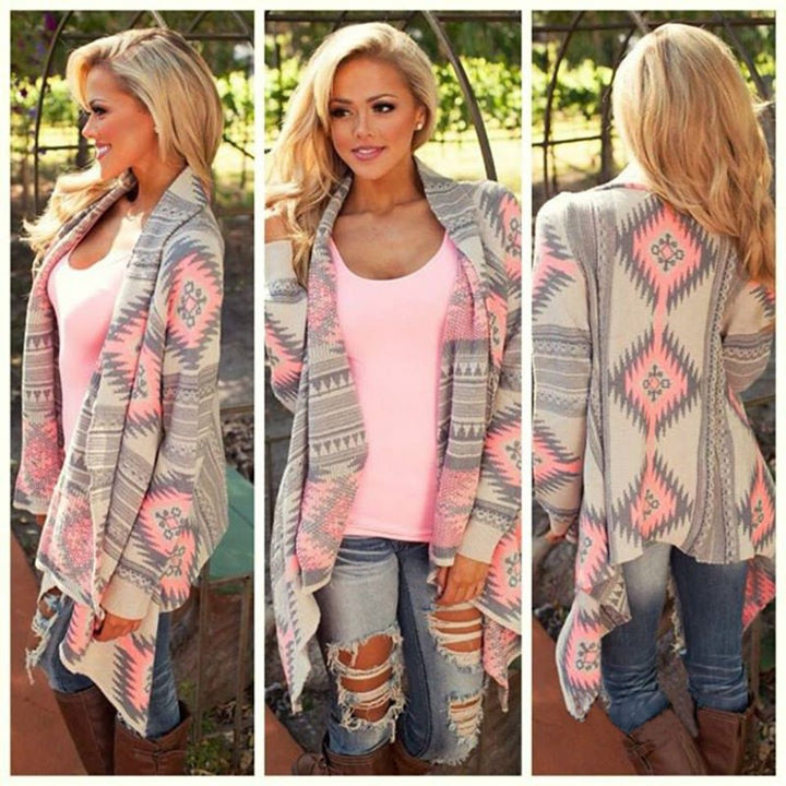 Damen Strickjacke mit folkloristischem Muster und asymmetrischem Saum Drune