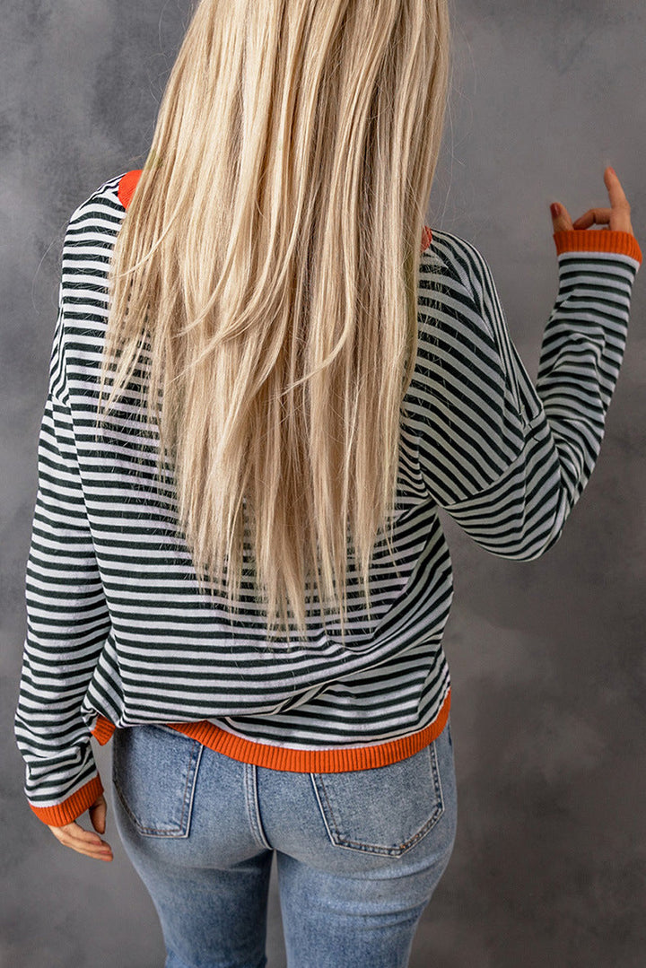 Drune Kontrast gestreifter Drop-Shoulder-Pullover