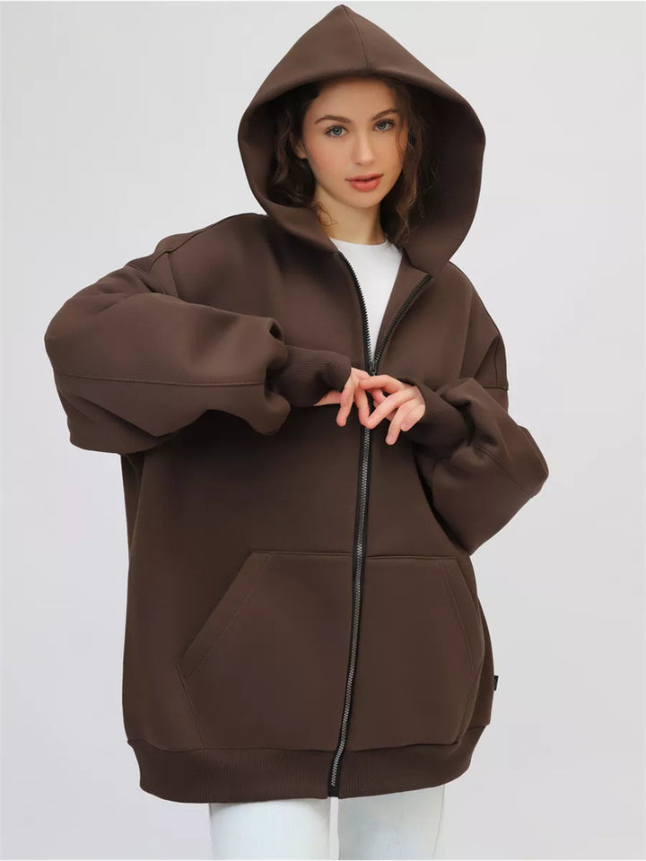 Damen Oversized Kapuzenjacke mit hohen Bündchen und praktischem Reißverschluss Drune