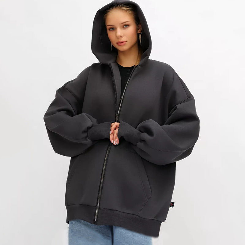 Damen Oversized Kapuzenjacke mit hohen Bündchen und praktischem Reißverschluss Drune