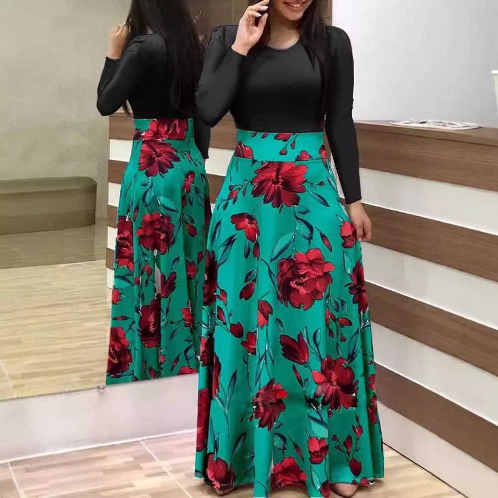 Damen Elegantes Maxikleid mit grafischem Druck und flexiblem Bund Drune
