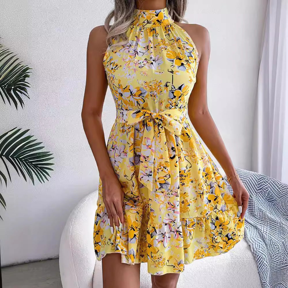 Damen Blumendesign Halterkleid mit verspieltem Rock Drune