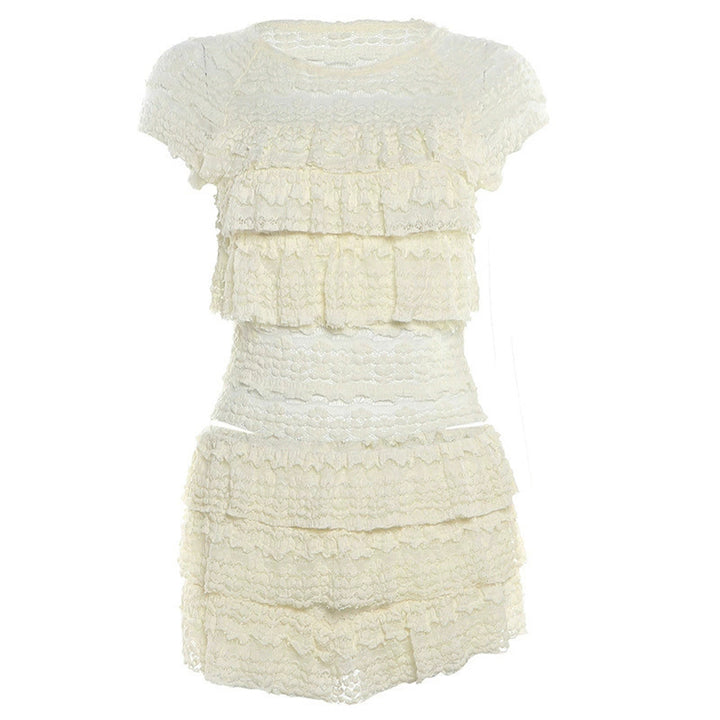 Damen Rüsche Kleider mit schwingendem Rock und elegantem Oberteil Drune