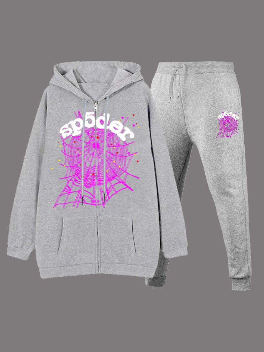 Damen Kapuzenjacke und Jogginghose Set mit einzigartigem Spinnennetzdesign Drune