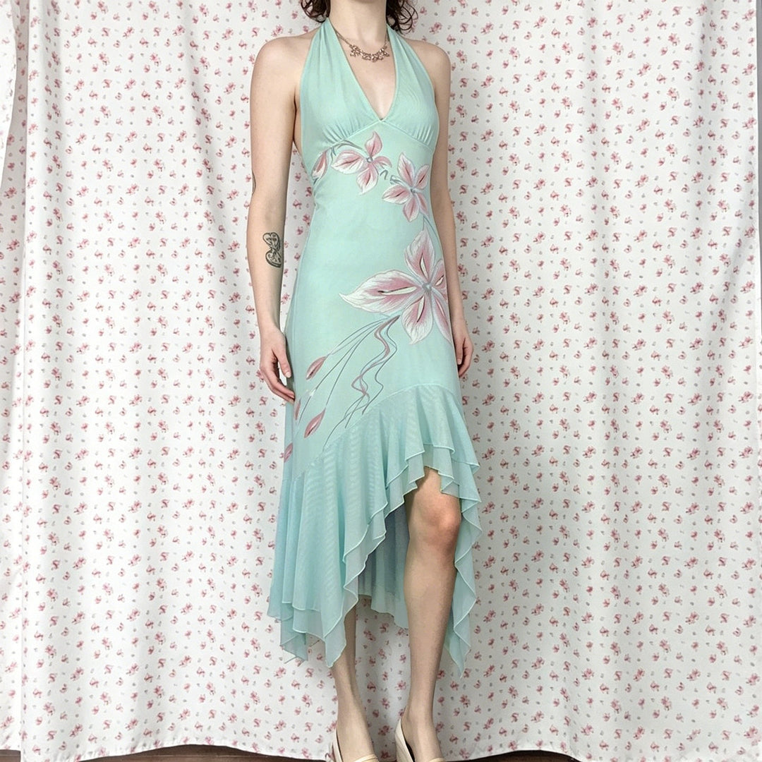 Damen Elegantes Maxikleid mit floralem Design und asymmetrischem Saum Drune