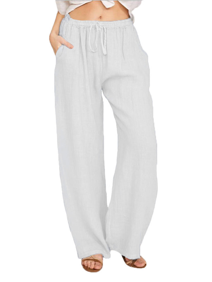 Damen lässige Leinenhose mit weitem Bein und elastischem Bund Drune
