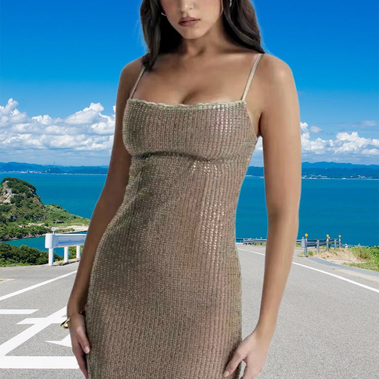 Damen Glamouröses Paillettenkleid mit Spaghetti-Trägern und figurbetonter Silhouette Drune