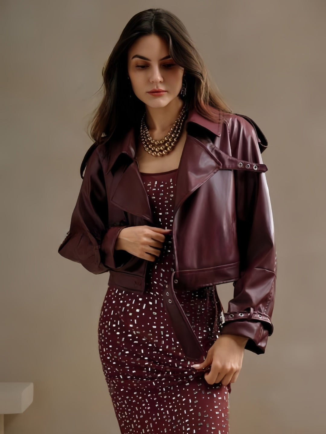 Damen modische Bikerjacke im trendigen Cropped-Stil Drune