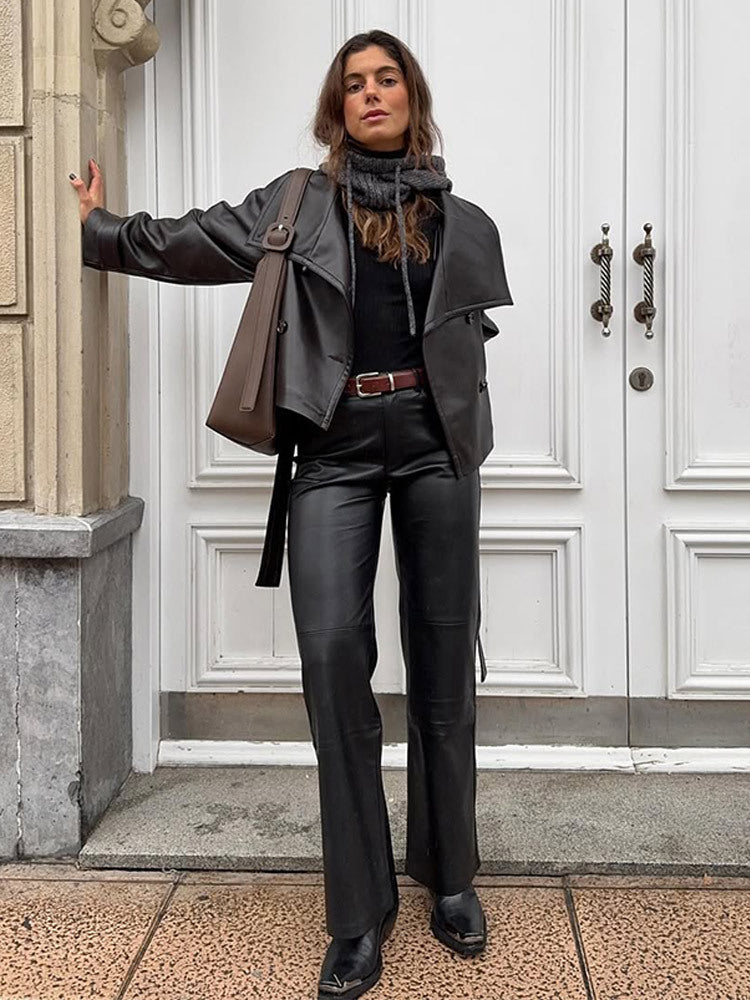 Damen Lederjacke mit modischem asymmetrischen Schnitt Drune