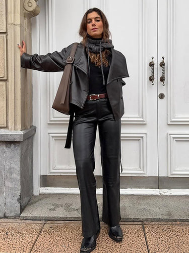 Damen Lederjacke mit modischem asymmetrischen Schnitt Drune