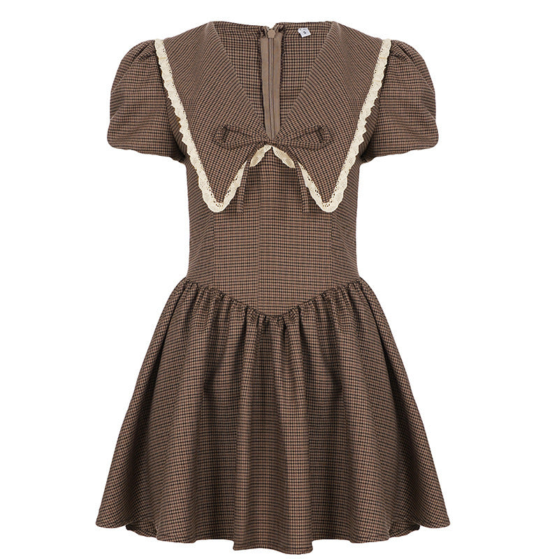 Damen Vintage-Folklore Kleid mit voluminösen Ärmeln und dekorativem Kragen Drune