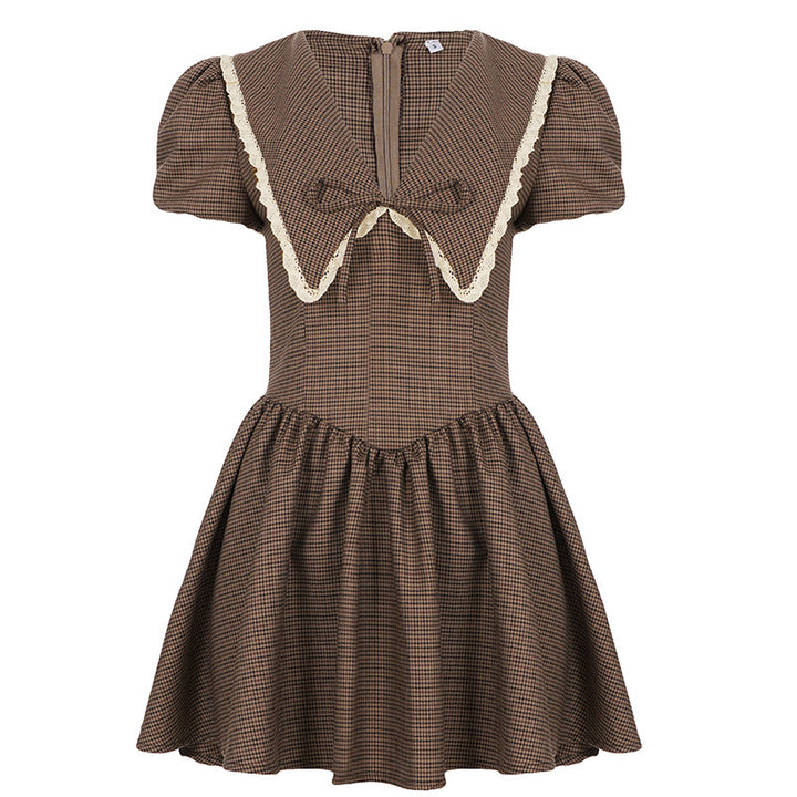 Damen Vintage-Folklore Kleid mit voluminösen Ärmeln und dekorativem Kragen Drune